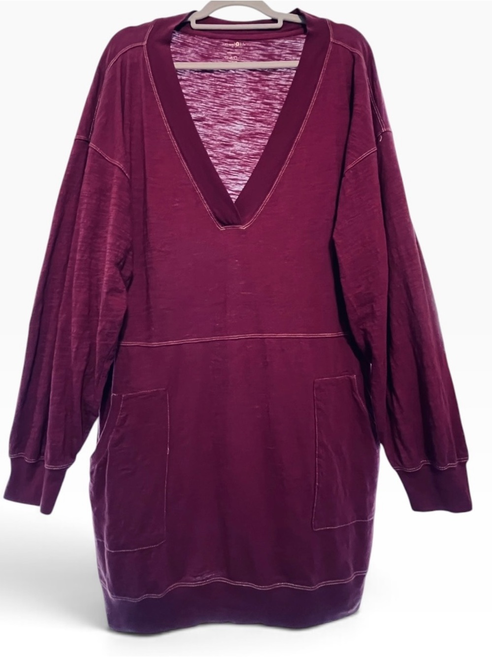 NATURAL LIFE Women's Burgundy Deep V Pullover Sweatshirt Dress Size X-Large